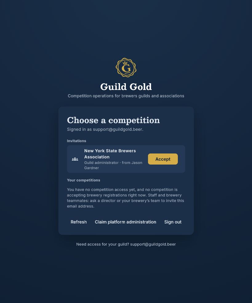 The Guild Gold start screen showing Invitations and the Accept button.