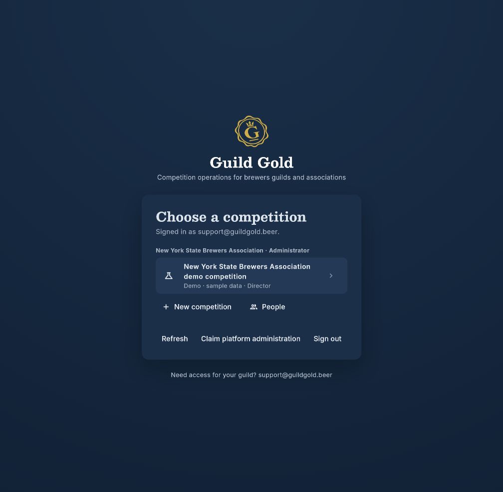 The Guild Gold start screen showing organization access after accepting the invitation.